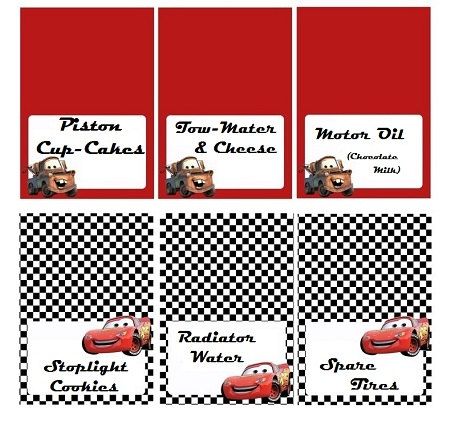 Disney Cars Food Labels - Personalized Lightning Mcqueen Food Labels, Disney Cars Birthday Party Ideas, Disney Cars Theme Birthday Party, Disney Cars Birthday Theme, Lightning Mcqueen Party, Pixar Cars Birthday, Car Food, Disney Cars Birthday, Cars Birthday Party Disney