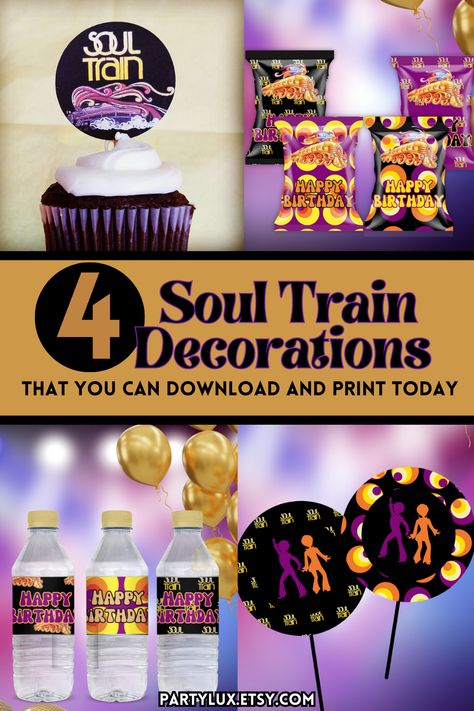 Get down and boogie at your next party with our Soul Train themed printable party decorations! These funky and stylish decorations are perfect for any occasion. From birthdays to weddings, our printable designs will have your guests grooving all night long. Soul Train Party Soul Train Party Ideas Soul Train Party Favors Soul Train Themed Party Centerpieces, Soultrain Party Ideas, Motown Themed Party Ideas, Soul Train Invitations, Soul Train Scramble Board Diy, Soul Train Party Decorations, 70’s Theme Party, Soul Train Themed Party, Motown Party