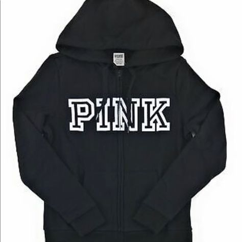 Victoria secret PINK - black jacket Victoria Secret Pink Sweater, Pink Hoodie Victoria Secret, Birthday List, Pink Hoodie, Pink Sweater, Black Jacket, Victoria's Secret Pink, Secret Pink, Victoria Secret