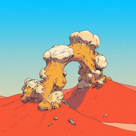 https://instagram.com/charles.huettner?igshid=YmMyMTA2M2 Charles Huettner, Moebius Art, 70s Sci Fi Art, Graphisches Design, Desert Art, Arte Inspo, Landscape Illustration, Environment Concept Art, Interstellar