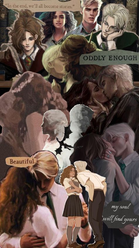 #Dramione #Dramionie #kiss #Draco #Hermione Draco Malfoy X Hermione Granger Fan Art, Dramione Lockscreen, Draco And Hermione Fanart Cute, Seek And Find Dramione, Draco And Hermione Kiss, Dramione Wallpaper, Hermione Granger Fan Art, Draco Hermione, Photowall Ideas