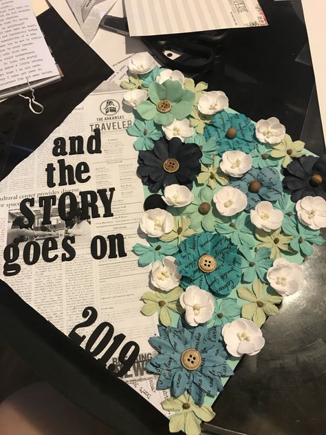 My cap I made for my graduation at uark. #journalism #communication #graduationcapdecoration #graduationcap Communication Graduation Cap, Journalism Graduation Cap, Caps Ideas, Grad Cap Decorated, Sunset Color Palette, College Graduation Photoshoot, Grad Cap Designs, Cap Decoration, Grad Caps