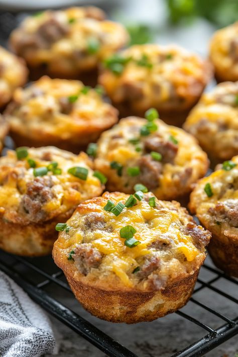 Bisquick Sausage Muffins, Sausage Muffin, Bisquick Sausage, Sausage Egg Muffins, Bacon Egg Muffins, Sausage Muffins, Easy Breakfast Options, Tin Recipes, Bisquick Recipes