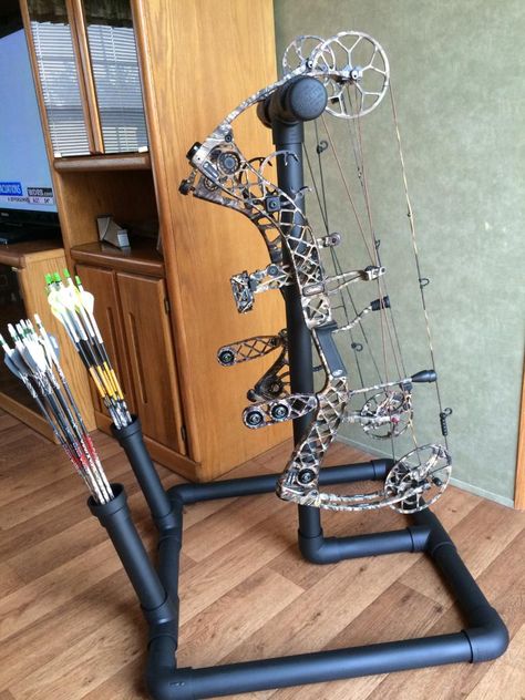 Let's see pics of your homemade bow holders for target practice! - Page 12 Bow Target Diy, Pvc Bow Stand, Diy Compound Bow Holder, Compound Bow Holder, Archery Stand, Bow Holder Diy, Laser Tripwire, Archery Target Stand, Diy Archery Target