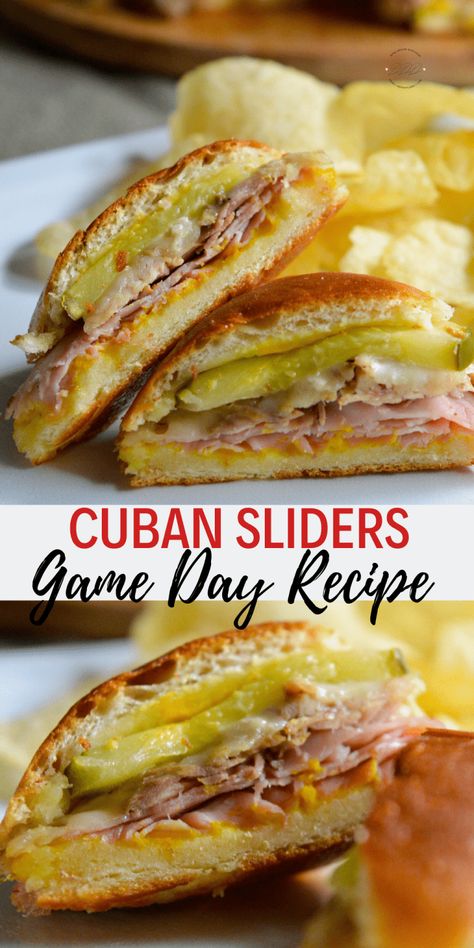 Easy Cuban Sliders Recipe | DINE DREAM DISCOVER Cuban Sandwich Recipe Easy, Superbowl Slider Recipes, Game Day Foods Easy, Hawaiian Roll Cuban Sliders, Cuban Sliders Recipes, Easy At Home Lunches, Cuban Sliders Hawaiian Rolls, Easy Cuban Sandwich, Cuban Sliders