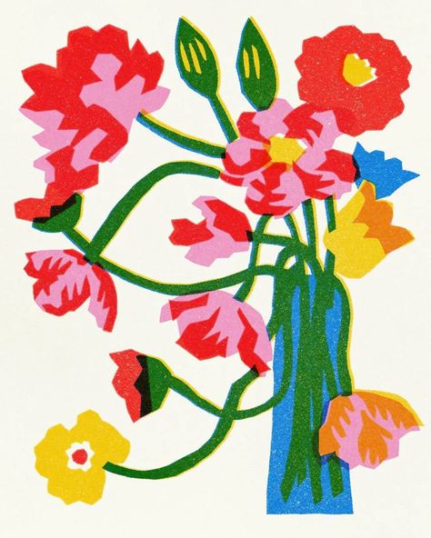 Floral Screen Print, Riso Design, Asahi Nagata, Staying True To Yourself, Illustration Flower, Flower Stickers, True To Yourself, Soyut Sanat Tabloları, Print Magazine