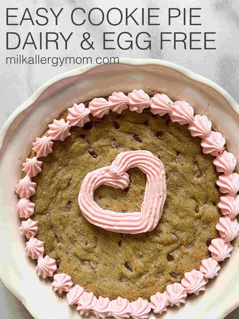 Egg Free Cookie Cake, Dairy Free Cookie Cake, Milk Allergy Recipes, Egg Free Chocolate Chip Cookies, Chocolate Chip Cookie Cake Recipe, Crazy Cake Recipes, Milk Allergy Mom, Chocolate Chip Cookie Pie, Egg Free Desserts