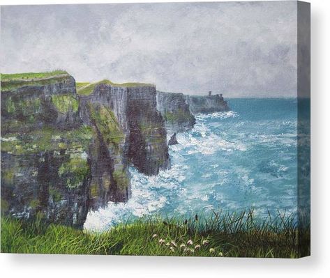 The Cliffs Of Moher, Cliffs Watercolor, Poetry Scrapbook, Seashore Paintings, Wall Art Images, Band Tattoos, Forearm Band Tattoos, Coastal Artwork, Waterfall Landscape