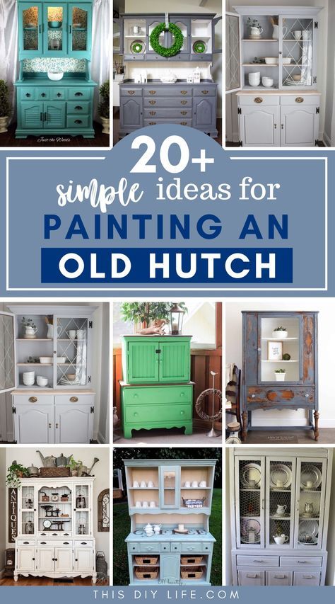 How To Antique Paint Furniture China Cabinets & Hutches, Vintage Cabinets Makeover, Antique Cupboard Makeover, Chalk Painted China Cabinet Ideas, Refurbished China Hutch Ideas, Top Of Hutch Repurposed, Painting China Cabinet Ideas, Redo Hutch Ideas, Diy Buffet Cabinet Makeover