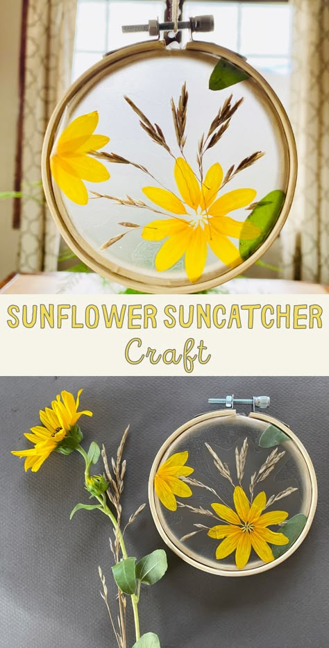 Flower Suncatcher Craft Kids, Sunflower Gifts Ideas Diy, Spring Crafts Seniors, Fall Craft Ideas For Senior Citizens, Sunflower Suncatcher Craft, Nature Suncatcher Craft, Spring Craft Adult, Crafts To Do With The Elderly, Senior Citizen Crafts Easy