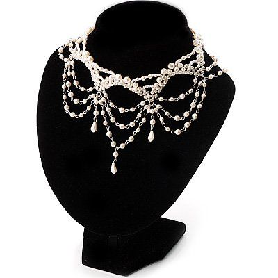 Women Choker Necklace, Costume Necklaces, Choker Style, Necklaces Jewelry, White Bridal, Bride Jewellery, Choker Necklaces, Layered Necklace, Bead Jewellery