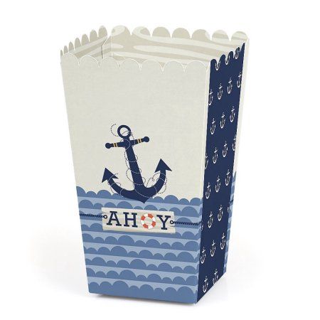 Ahoy - Nautical - Baby Shower or Birthday Party Favor Popcorn Treat Boxes - Set of 12 Nautical 1st Birthday, Nautical Party Favors, Nautical Favors, Popcorn Treat, Nautical Birthday Party, Popcorn Favors, Nautical Themed Party, Popcorn Party, Nautical Birthday