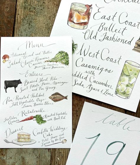 Made to Order Custom Menu Watercolor Illustration Watercolor Calligraphy Wedding Menu Sample Event Menu - Etsy Watercolor Menu Design, Menu Watercolor, Watercolor Menu, Handwritten Wedding, Custom Menu, Wedding Dinner Menu, Event Menu, Watercolor Calligraphy, Hand Painted Wedding