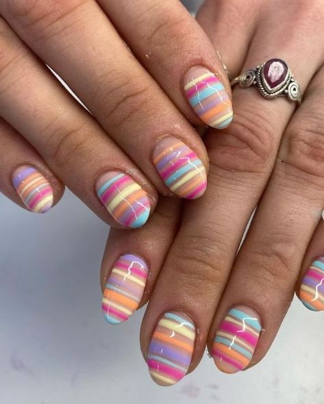 Cute and Colorful Easter Nail Design ideas - Lauren Erro Nail Art Pastel, Easter Nails Easy, Easter Nail Art Designs, April Nails, Easter Nail, Easter Nail Designs, Easter Nail Art, Striped Nails, Nails 2023