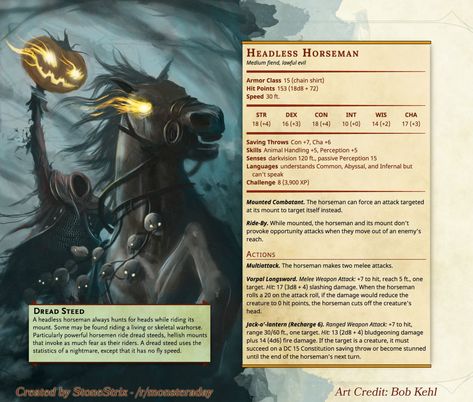 DnD 5e Monsters - Album on Imgur Homebrew Monsters, Dnd Creatures, Dnd Monster, Monster Manual, Dungeons And Dragons 5e, Dnd 5e Homebrew, D D Monsters, Dragon Rpg, Headless Horseman