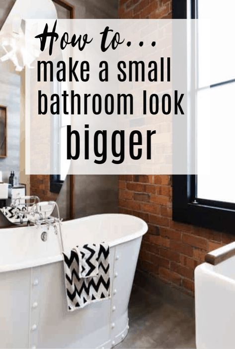 How to create the illusion ofspace in a small bathroom and  make it look bigger, nmore airy and more spacious . Bathroom decor tips to make your amll bathroom look large.  #smallhome #smallbathroom #bathroomdecor #bathroomtips #bathroommakeover #bathroom #homedecor #homemakeover Small Stunning Bathrooms, How To Make Tiny Bathroom Look Bigger, Making Small Bathrooms Appear Larger, Small Bathroom Brick Wall, Making A Small Bathroom Look Larger, How To Make A Bathroom Look Bigger, How To Make A Small Bathroom Feel Bigger, Make A Small Bathroom Look Bigger, Bathroom Without Windows Ideas