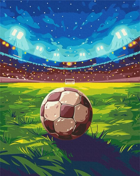 Football paint by number kit for teens and adults with Frame Size: 15.7x19.68" (40x50cm) or 18.9x23.6" (48x60cm)    The kit includes: - cotton canvas on a wooden stretcher with a numbered outline of the future painting - 3 brushes of different thicknesses - acrylic numbered paints - wall mounts for the finished picture Paint it by yourself. All you need is a glass of water. **Frame is included. Paint like a Pro! Please note that colors may vary slightly from those shown in the photo! Soccer Painting Ideas, Football Painting, Sports Paint, Future Painting, Football Paintings, Football Canvas, Water Frame, Paint By Numbers, Paint By Number Kits