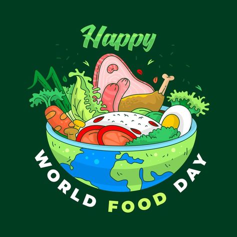 World food day vector background for poster, banner, greeting card Food Day Poster, International Food Day, Background For Poster, World Food Day, Food Day, World Food, World Days, Poster Banner, Vector Background