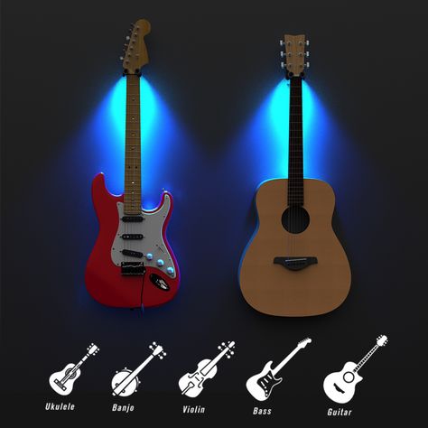 LOMMI LED Acoustic Guitar Wall Mount Guitar Hanger Hook Holder Lighting Hanger For Bass Electric Acoustic Guitar Banjo Ukulele|Guitar Parts & Accessories| - AliExpress Led Guitar, Guitar Wall Mount, Guitar Holder, Piano Shop, Guitar Storage, Banjo Ukulele, Guitar Wall Hanger, Guitar Display, Music Storage