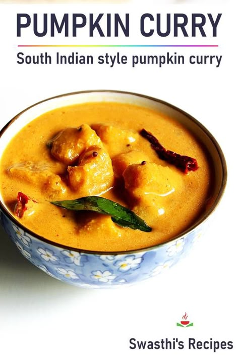 Pumpkin curry or pumpkin kootu is a delicious South indian dish made with golden pumpkin, lentils, coconut & spices. #indian #curry #pumpkin #pumpkincurry via @swasthi Pumpkin Curry Indian, Pumpkin Indian Recipes, Pumpkin Sabji, Pumpkin Recipes Indian, Indian Pumpkin Recipes, Pumpkin Curry Recipe, Curry Pumpkin, Pumpkin Recipes Dinner, Red Pumpkin