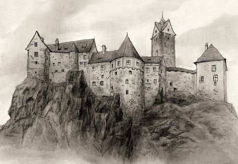 Loket Castle by AncientKing Loket Castle, Castle Drawing Easy, Castle Sketch, Castle Tattoo, Medieval Drawings, Castle Drawing, Gothic Castle, Medieval Fortress, Gothic Church