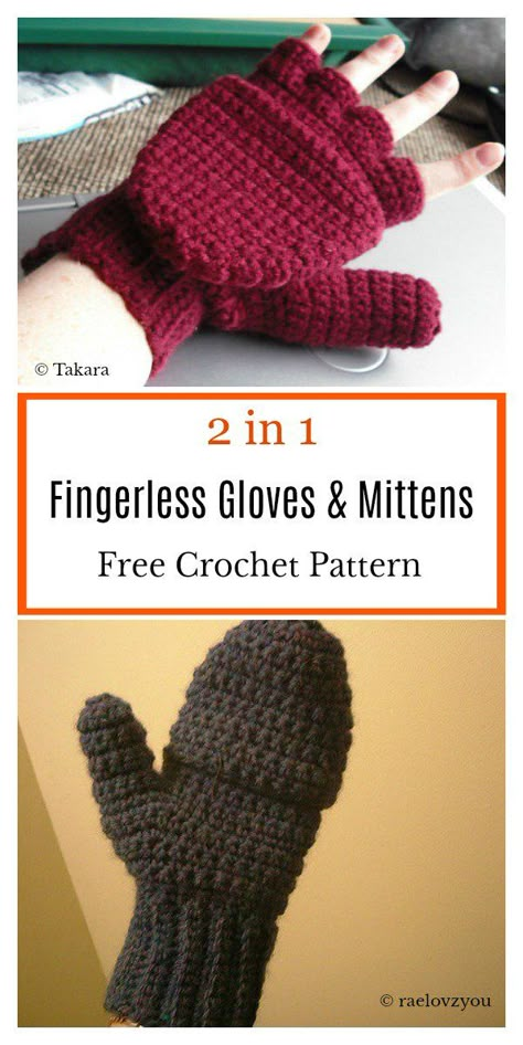 Convertible Fingerless Gloves & Mittens Free Crochet Pattern Free Crochet Patterns For Fingerless Gloves, Crochet Mens Gloves, Crochet Convertible Mittens Pattern, Kids Fingerless Gloves Crochet, Crochet Kids Gloves Free Pattern, Crochet Mittens Free Pattern Kids, Crochet Convertible Mittens, Crochet Fingerless Mittens, Crocheted Mittens