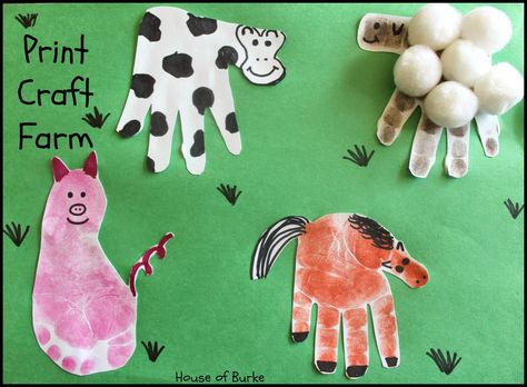 Preschool Farm Crafts, Hand Print Art, Farm Animals Preschool, Farm Animal Crafts, Farm Craft, Farm Preschool, Animal Art Projects, Footprint Crafts, Farm Activities