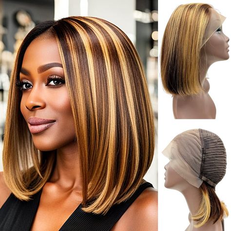 Tresslove 4/27 honey blonde Highlight ombre Bob wig human hair. 180% Density 13X4 HD Transparent Front Lace Wig for Black women short Bob wig. Pre Placked with Baby Hair(12inch) Black Women Short Bob, Ombre Bob Wig, 613 Blonde Bob, Women Short Bob, Ombre Bob, Blonde Bob Wig, Blonde Highlight, Wig For Black Women, Honey Blonde Highlights