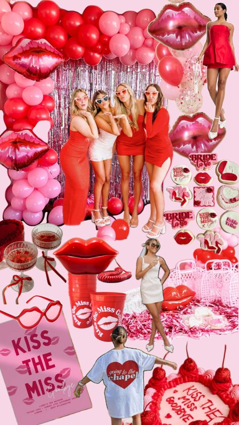 Kisses For The Future Mrs, Pink Girly Bachelorette Party, Bachelorette Party Themes February, Pink Red Bachelorette, February Bachelorette Party, Red And White Bachelorette Party, Romantic Bachelorette Party, Cupid Bachelorette Party, Bach Party Theme Ideas