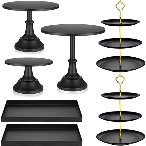 PRICES MAY VARY. Package Includes: you will get a value pack of 7 pieces cake stands set, including 2 pcs 3 tier cake stands, 2 pcs rectangular dessert platters and 3 pcs round cake stands of different sizes and heights, a variety of combinations and sufficient quantities can meet your party needs, so that your guests can enjoy delicious food while bringing a wonderful experience Quality Material: our dessert stand set is made of quality metal material, sturdy and durable, well crafted with food Cupcake Display Ideas, Dessert Table Display, Housewarming Party Decorations, 30th Birthday Bash, Cake Table Birthday, Round Cake Stand, Cake Stand Set, Dessert Platter, 50th Bday