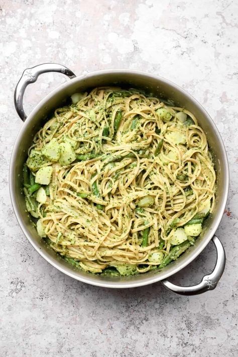 Trenette al Pesto (From Disney-Pixar's Luca!) - Well Seasoned Studio Elevated Meals, Pasta With Potatoes, Trenette Al Pesto, Ramp Pesto, Potatoes Green Beans, Healthy Pesto, Lemon Garlic Pasta, Potato Pasta, Themed Dinner