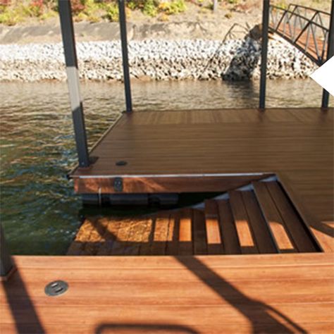 Lake Dock Designs, Lake Beach Landscaping, Boat Dock Ideas Lakeside, Airbnb Plans, Lake Docks Designs, Floating Sauna, Lake House Dock, Dock Design, Small Dock