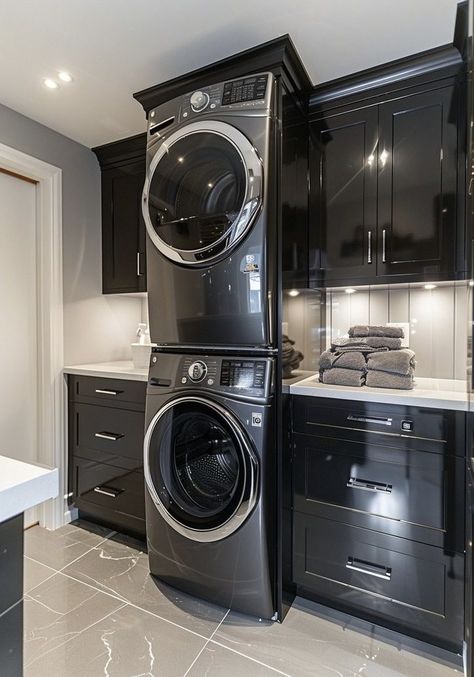 Stacked Laundry Room Ideas, Mud Room Organization, Washer Dryer Laundry Room, Stackable Laundry, Stacked Laundry, Laundry Room Decorating, Lg Washer And Dryer, Stacked Laundry Room, Laundry Nook