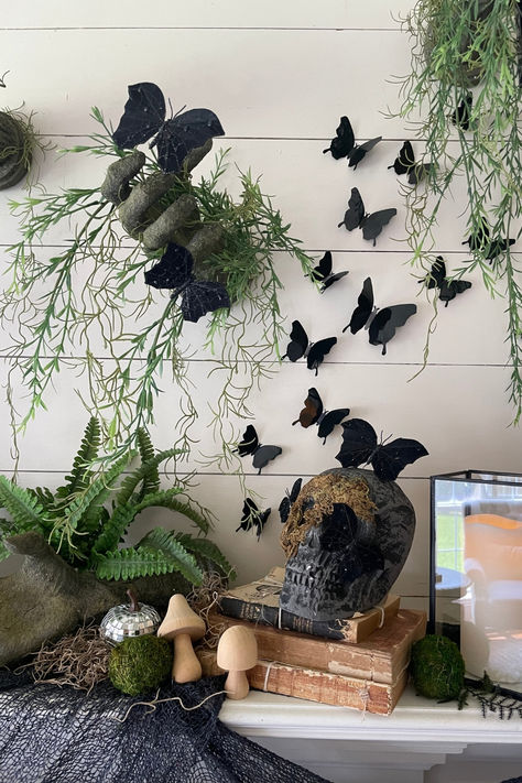 Nature meets creepy as gnarled hands claw through the wall and set the macabre mood for this elegant yet eerie Haunted Garden Halloween Mantel. 

📸: @Giggles_Galore

#Halloween #decor #manteldecor #garden #spooky #hauntedhouse #Orientaltradingcompany Halloween Enchanted Forest, Spooky Forest Decor, Dark Forest Halloween Decorations, Fairy Halloween Decor, Enchanted Halloween Decor, Spooky Forest Halloween Decor, Sam Hain, Spooky Garden, Haunted Garden