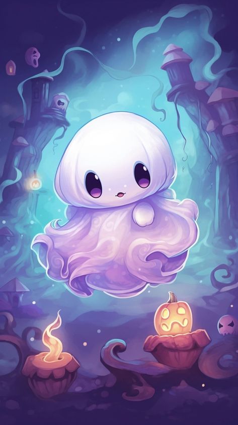 Cute Ghosts Wallpaper, Cute Kawaii Halloween Wallpaper, Cute Halloween Art Drawing, Halloween Wallpaper Pumpkins, Halloween Kawaii Wallpaper, Spooky Halloween Wallpaper Backgrounds, Kawaii Scary Wallpaper, Kawaii Halloween Wallpaper, Spooky Cute Wallpaper