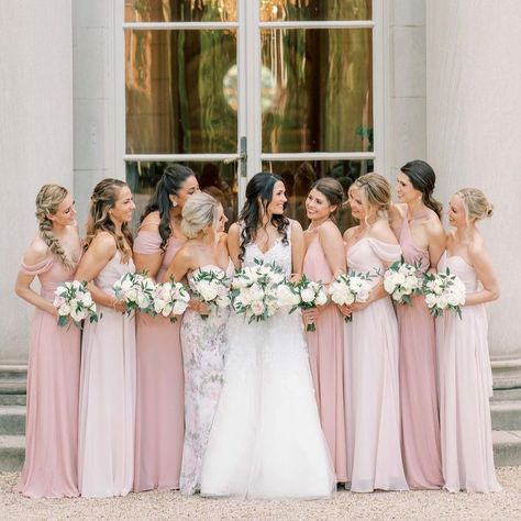 BIRDY GREY 🐥 on Instagram: “Pretty in pink 🌸 • Featuring a mix of Dusty Rose and Pale Blush (PS, the printed dress is not ours… but we are launching prints early next…” Pale Pink Bridesmaids, Pale Pink Bridesmaid Dresses, Light Pink Bridesmaids, Pale Pink Weddings, Light Pink Bridesmaid Dresses, Modest Wedding Dresses With Sleeves, Blush Pink Bridesmaid Dresses, Ivory Bridesmaid Dresses, Dusty Rose Bridesmaid Dresses