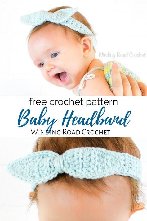 Crochet Baby Headband Pattern, Crochet Baby Headband, Bandana Bayi, Crochet Bow Pattern, Winding Road Crochet, Crochet Headband Pattern Free, Baby Headbands Crochet, Crochet Headbands, Crochet Baby Hat Patterns