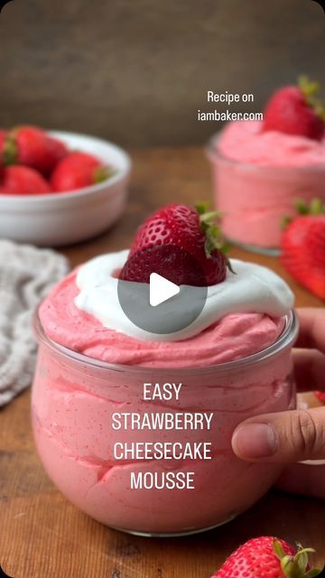 Amanda Rettke | iambaker.net on Instagram: "Click the link in my profile for recipe! #iambaker #strawberrymousse #summerdessert 
RECIPE: https://iambaker.net/strawberry-cheesecake-mousse/" Amanda Rettke, Strawberry Cheesecake Mousse, Strawberry Mousse Recipe, Easy Strawberry Cheesecake, Cheesecake Mousse, Strawberry Mousse, I Am Baker, Kinds Of Desserts, Fruity Desserts