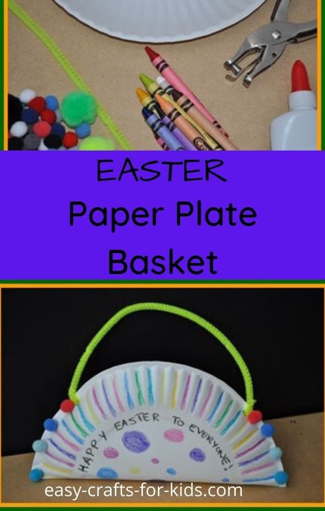 Easter Paper Plate Craft For Kids - lets you make and Easter basket for kids to carry their candy from the Easter egg hunt Halloween Paper Plate Crafts For Kids, Easter Kids Crafts, Paper Plate Basket, Easy Easter Crafts For Kids, Paper Plate Craft, Paper Plate Crafts For Kids, Treat Basket, Fun Easter Crafts, Easy Easter Crafts