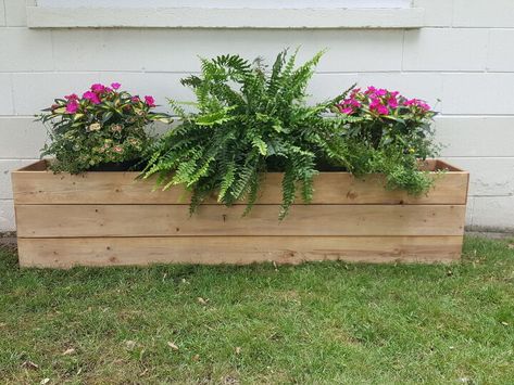 I wanted a large planter box for under a garage window and this DIY was an easy and affordable solution. Diy Cedar Planter Box, Landscaping Hacks, Large Planter Boxes, Massapequa Park, Makey Makey, Easy Fence, Pocket Holes, Cedar Planter Box, Fence Boards