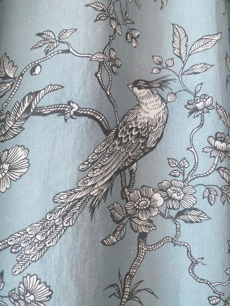 "Inspired by the enchanting sights of a countryside farmhouse, these French Country Curtain Panels feature an engraving-like pattern of birds, adding a whimsical touch to your home decor. Whether you have a long bay window or a small window, our bespoke drapes are tailored to perfection, ensuring a seamless fit for any size. The soothing light blue hue effortlessly complements various interior styles, while the natural linen material enhances the overall warmth and texture of your living space. Immerse yourself in the allure of nature with these captivating curtains that invite gentle breezes and soft light to dance through your rooms. Embrace the beauty of simplicity and create an ambiance that reflects your personal style with our Light Blue Linen Curtains. Elevate your home with a touch French Window Treatments, French Country Curtains Living Room, Blue Linen Curtains, French Country Window Treatments, Blue Floral Curtains, French Country Curtains, Cape Cottage, Countryside Farmhouse, Office Curtains