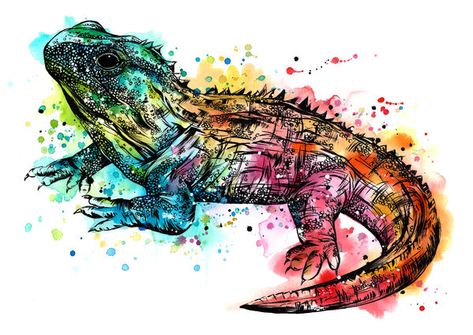 Iguana Pet, My Own Tattoo, Inspo For Drawing, Tiki Art, Watercolour And Ink, Giraffe Art, Colourful Art, Coloring Art, Doodle Ideas