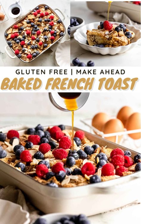 This crowd-pleasing make-ahead Gluten Free French Toast Casserole is easy to assemble, then baked to sweet and savory perfection just before serving. Gluten Free Dairy Free French Toast Bake, Make Ahead Gf Breakfast, Dairy Free French Toast Bake, Gluten Free Breakfast Potluck, Breakfast Casserole Gluten Free Dairy Free, Breakfast Bake Dairy Free, Gf Df French Toast Casserole, Best Gluten Free Brunch Recipes, Dairy Free Gluten Free Brunch