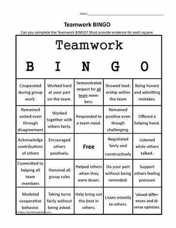 Work Bingo Ideas, Team Acknowledgement, Team Building Bingo, Teamwork Worksheets, Work Bingo, Behavior Bingo, Teamwork Games, Teamwork Activities, Preschool Director