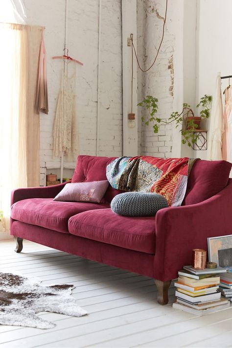 Burgundy Sofas, Burgundy Living Room, Small Sectional Sofa, Red Couch, Pink Sofa, Green Sofa, Red Sofa, Sofa Colors, Living Room Colors