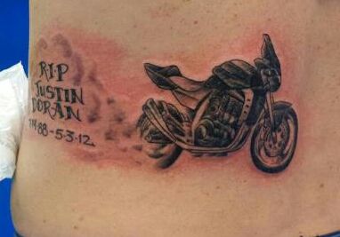 Memorial Tattoo by Black Chapel Tattoo  #tatoo #memorial #motorcycle Motorcycle Remembrance Tattoo, Motorcycle Memorial Tattoo, Motorcycle Tattoo Memorial, Brother Memorial Tattoo, Grandpa Tattoo, Husband Tattoo, Rare Tattoos, Rip Tattoo, Mechanic Tattoo