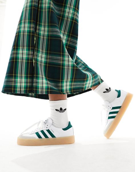 adidas Originals Sambae sneakers with gum sole in white and green | ASOS Green Shop, Crazy Shoes, Green Fashion, Adidas Originals, Rubber Sole, Gum, Asos, Adidas, Sneakers