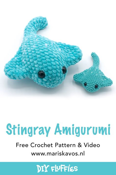 Learn how to create this stingray Amigurumi with this free stingray crochet pattern. This is an easy almost NO SEW crochet pattern, great for beginners. Free Sea Animal Crochet Patterns, Amigurumi Stingray Free Pattern, Manta Ray Crochet Pattern, Small Shark Crochet Pattern Free, Free Crochet Stingray Pattern, Parrot Crochet Pattern Free, Free Crochet No Sew Pattern, Crochet Starfish Free Pattern, Sting Ray Crochet Pattern Free