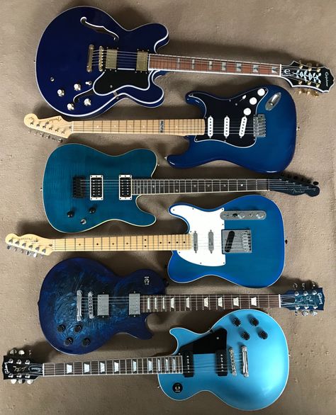 Blue guitars Teal Guitar Aesthetic, Blue Guitar Aesthetic, Blue Bass Guitar, Blue Acoustic Guitar, Blue Electric Guitar, Blue Guitar, Guitar Tabs Songs, Electric Guitar Design, Guitar Obsession