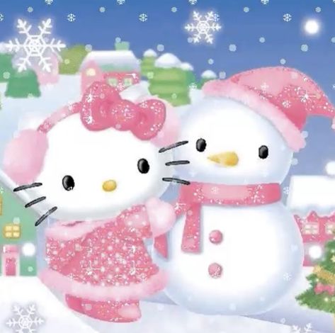 Hello Kitty Christmas Widget, Sanrio Christmas Pfp, Pink Christmas Pfp, Pink Christmas Widgets, Pink Christmas Widget, Hello Kitty Winter Wallpaper, Cutecore Christmas, Sanrio Xmas, Hello Kitty Christmas Pfp